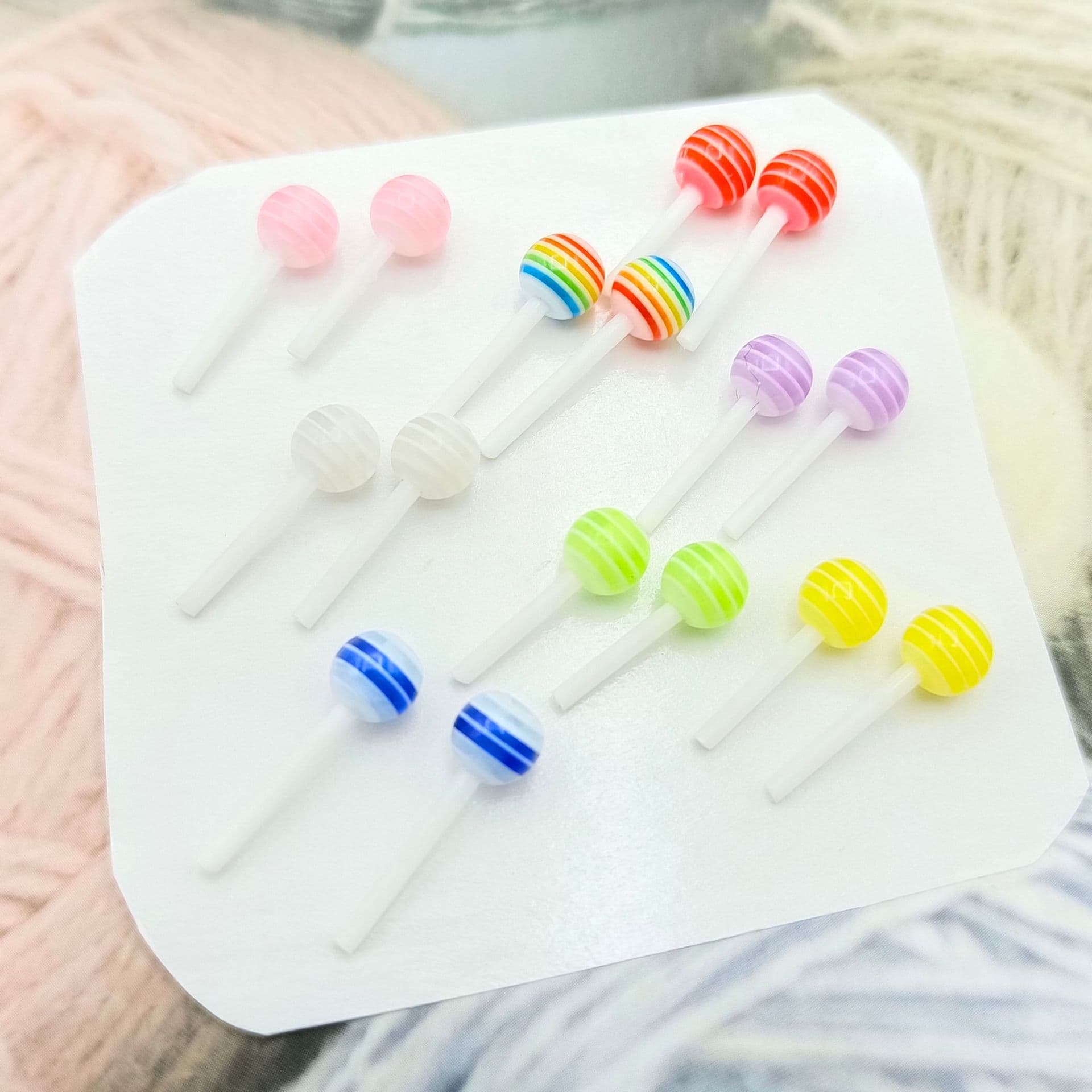 Simulated 6mm Resin Round Lollipop Decoration Mini Colorful Striped Lollipop Nail Stickers Accessory Materials and Accessories