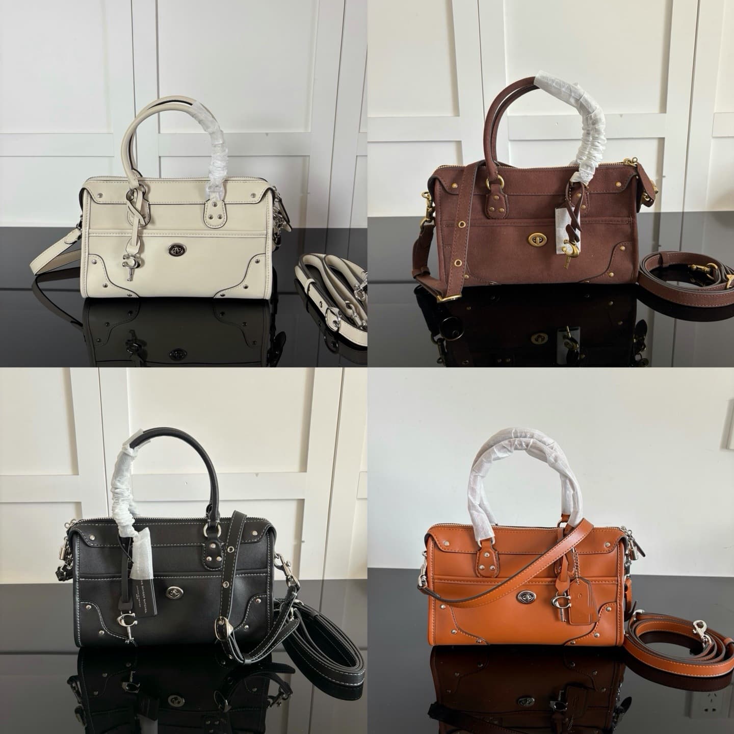 COACH 2026 New Rhyder 24 Motorcycle Underarm Bag, Single Shoulder Handheld Rivet Tote Bag, Commuter Versatile Pillow Bag