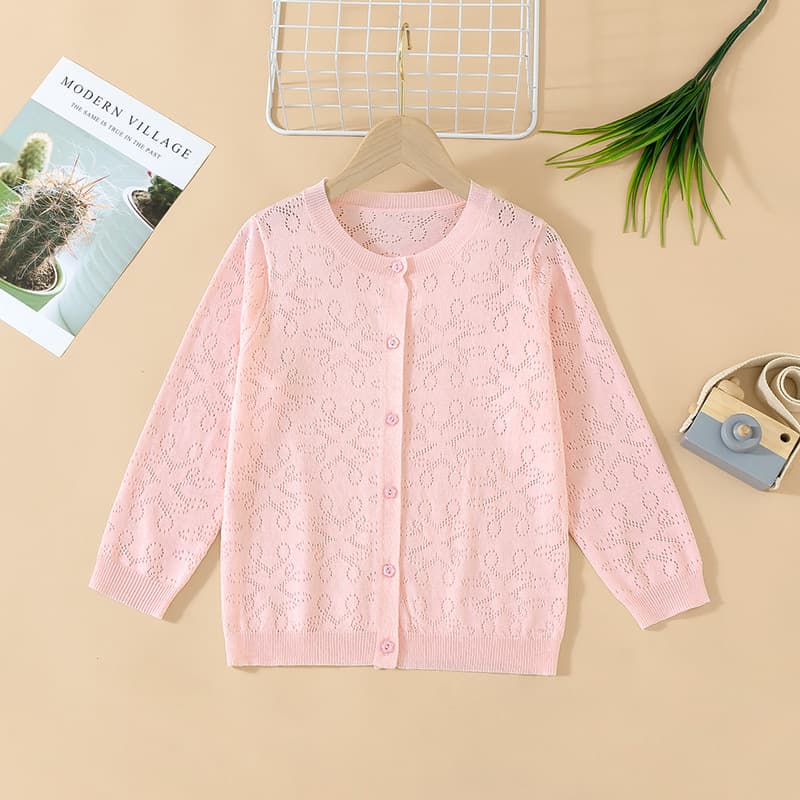 2024 New Boys and Girls Cardigan Spring and Autumn Hollow Sweater Baby Infant Children Thin Sweater