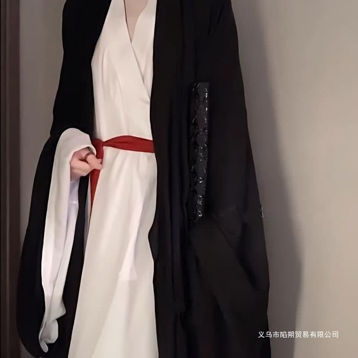 Hanfu women's cool-style large-sleeved shirt with chivalrous style and domineering cross-collar and straight train complete set of ancient costume long suit made in the Wei and Jin Dynasties