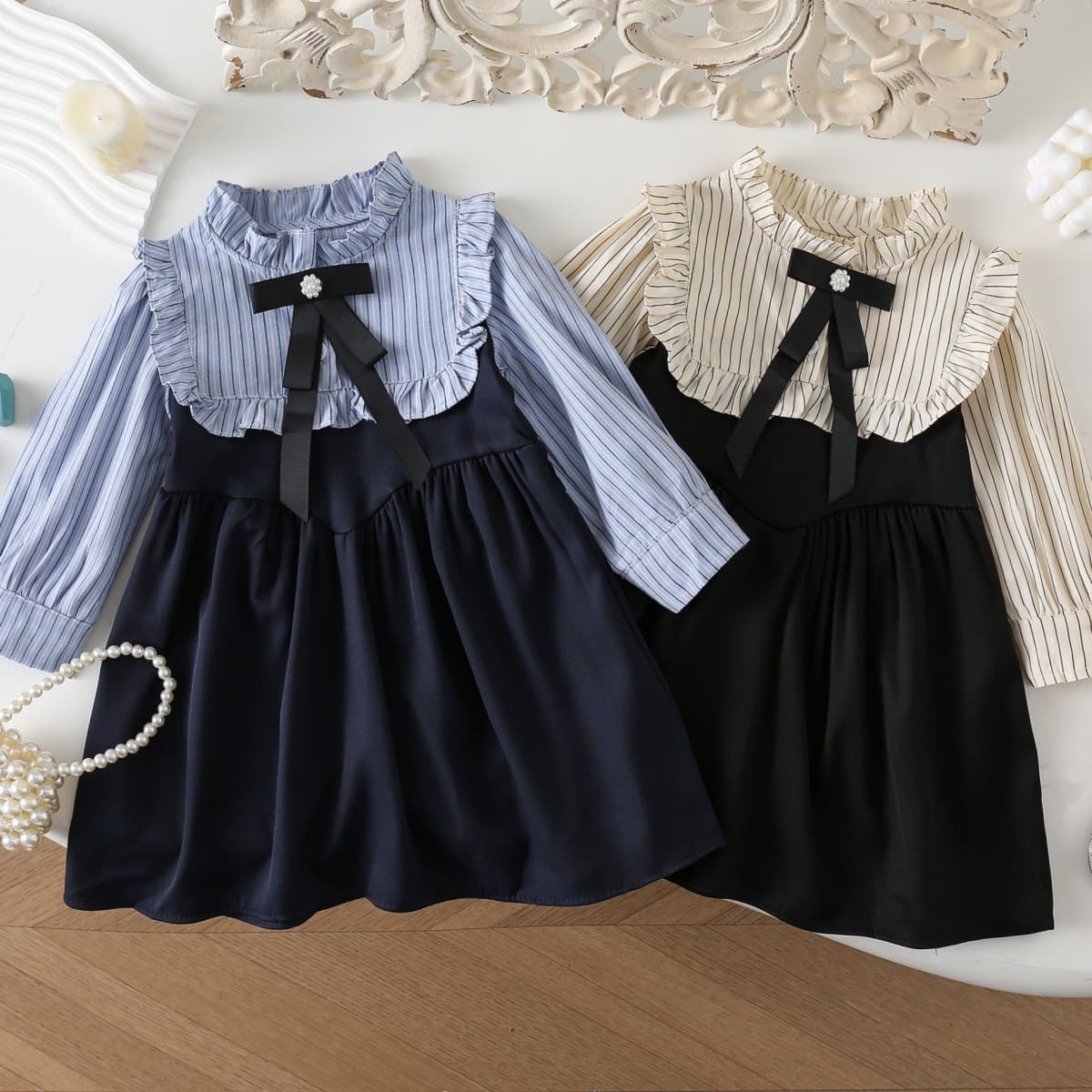 Girls' Dress Autumn Patchwork Long Sleeve Sweet Princess Dress for Toddlers