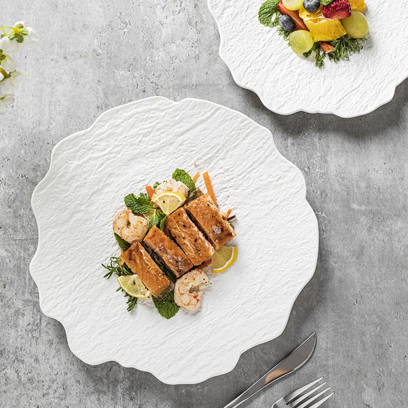 Stone pattern special-shaped shallow plate dish plate household ceramic plate commercial artistic conception high-end western plate creative tableware flat plate