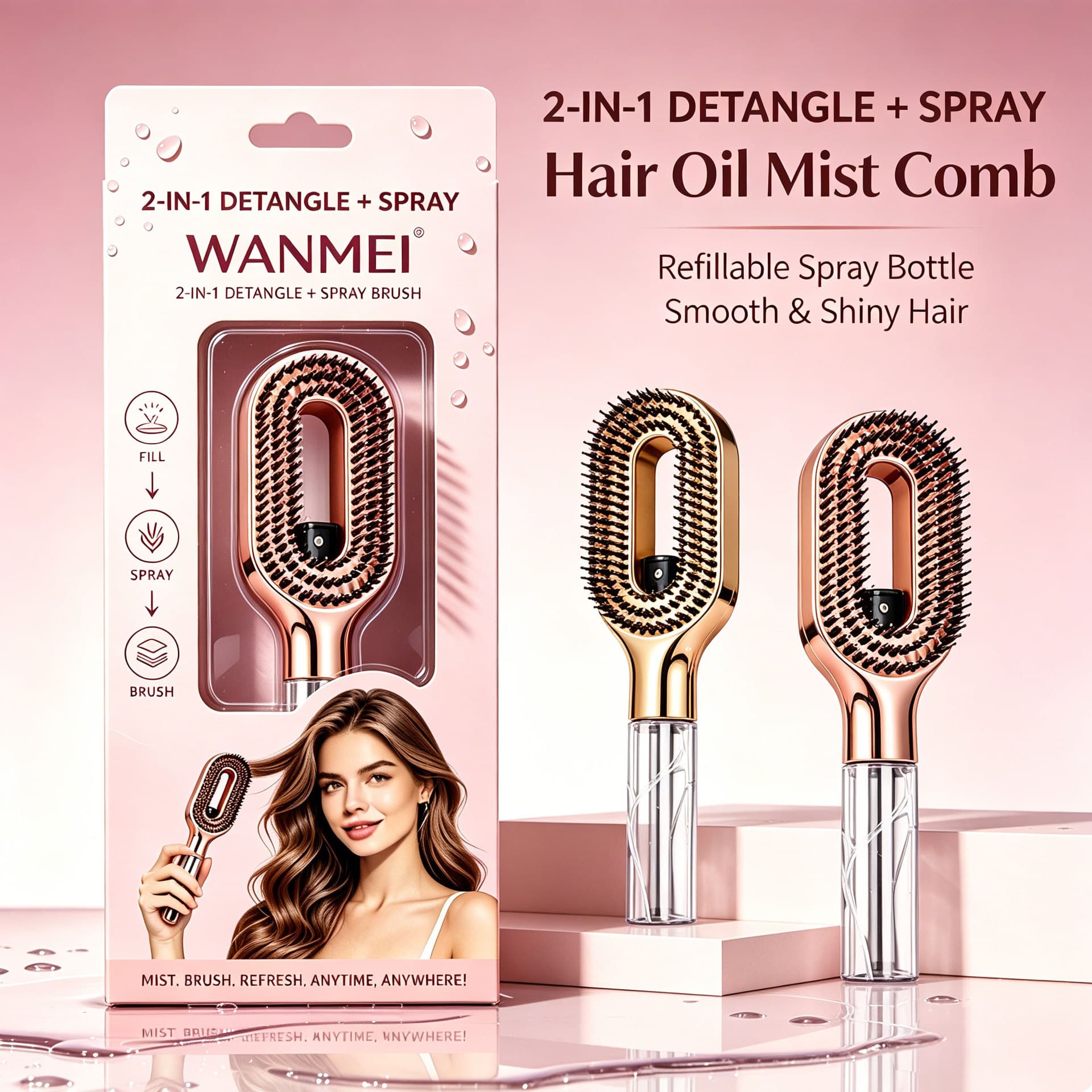 Cross-border hot-selling electroplating StyraHair spray comb with water spray multi-functional hair smoothing comb anti-flying electrostatic massage comb