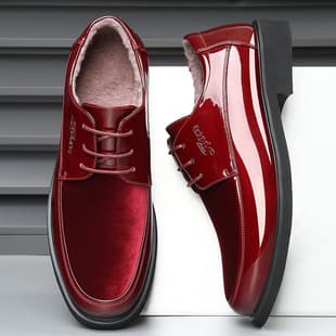 Winter Fleece-Lined Warm Men's Business Formal Shoes, Trendy British Style Dress Shoes, Wedding Shoes, Dazzling Shiny Patent Leather Men's Shoes