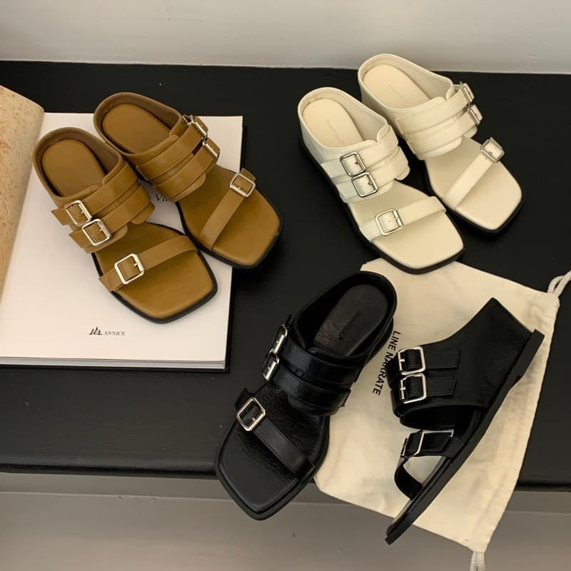 Women's Sandals 2026 Summer New Fashion Square-Toed Slip-On Height-Increasing Retro Versatile Comfortable Roman Sandals