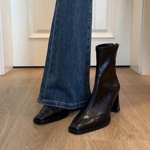 Women's Short Boots High Heel 2025 Autumn Winter New Chunky Heel French Square Toe Slim Boots Vintage Brown Short Boots