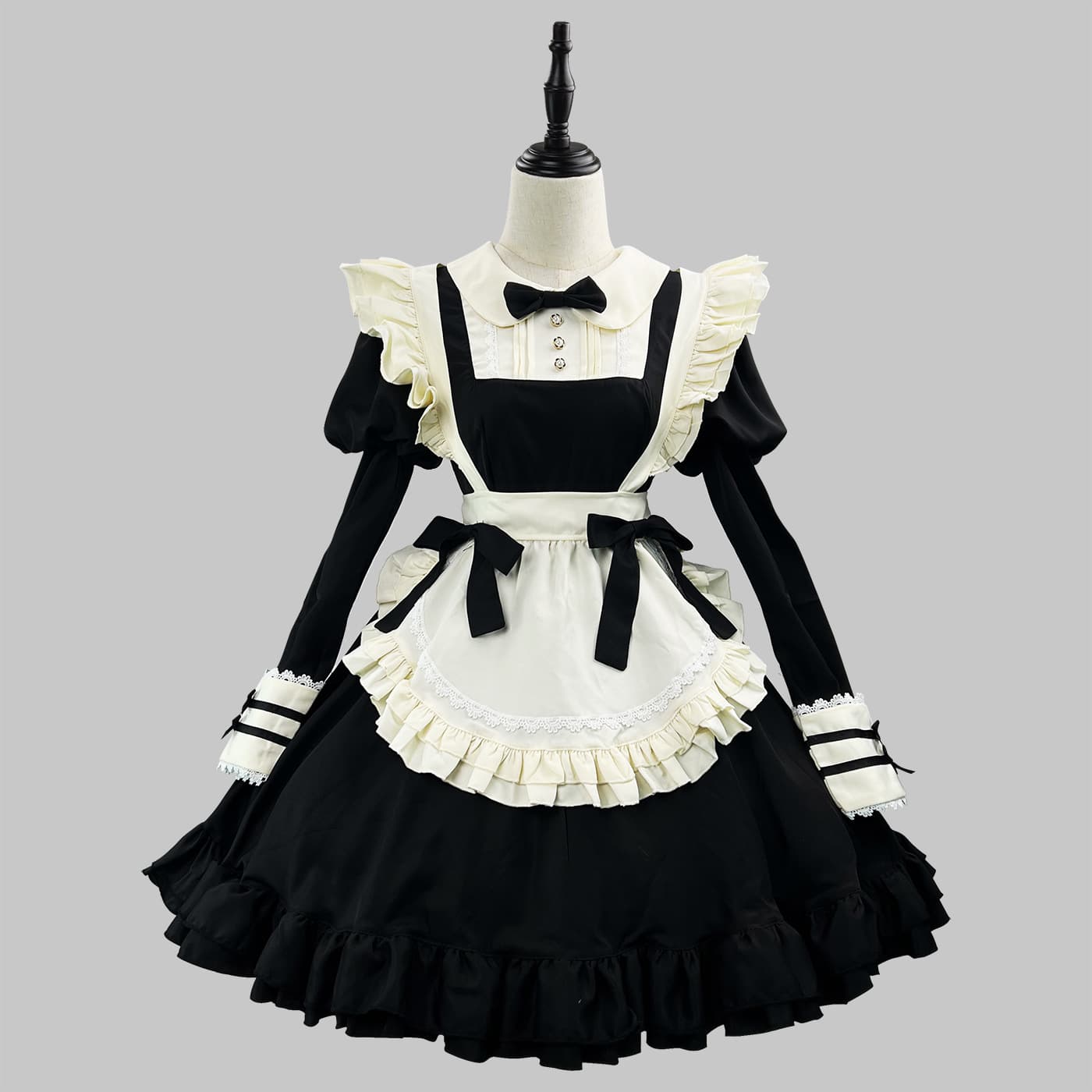 New Lolita Black Dress Japanese Nun Lace Maid Outfit Cafe Cute Japanese Maid Jumpsuit