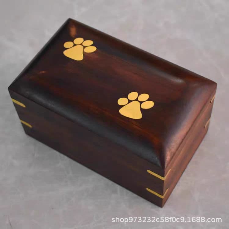 Ready-made wooden pet urn for dogs and cats, solid wood cremation casket box.