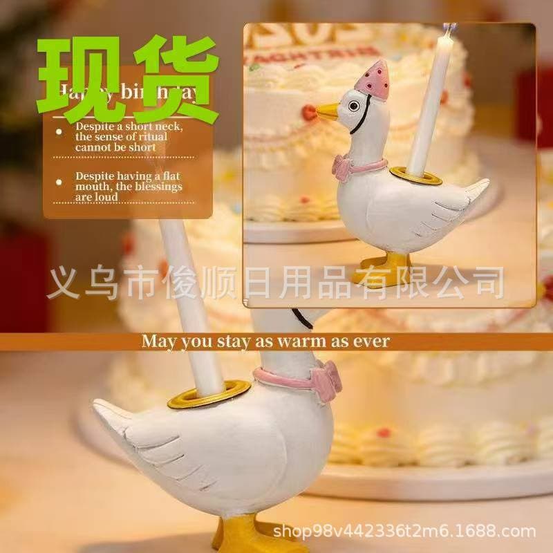 Cross-border duck birthday cake candlestick crafts ornaments ceramic birthday cake topper