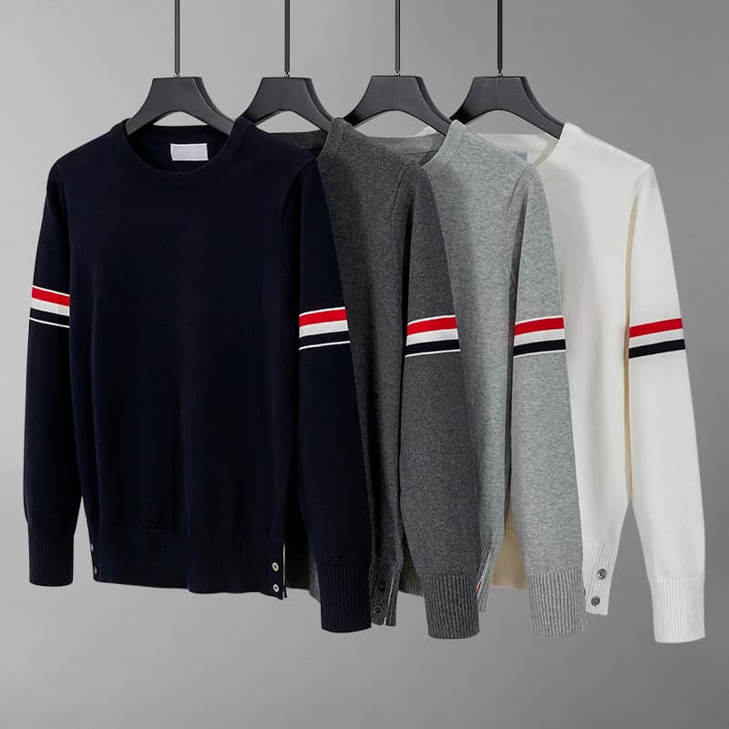 Spring and Autumn Style Men's and Women's Couples Wear TIMSBLANC Round Neck Sweater Red and White Stripe Knitwear 2026-1 Couples Set