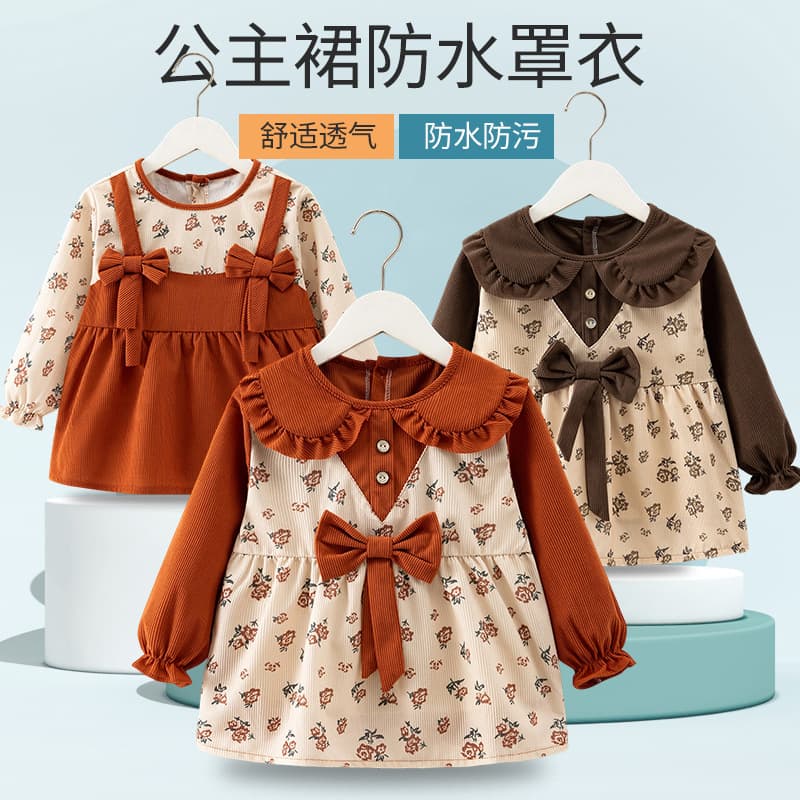 Children's Bib Apron Baby Eating Smock Waterproof Anti-Stain Corduroy Bib Overalls Autumn Winter Girls Reversible Dress