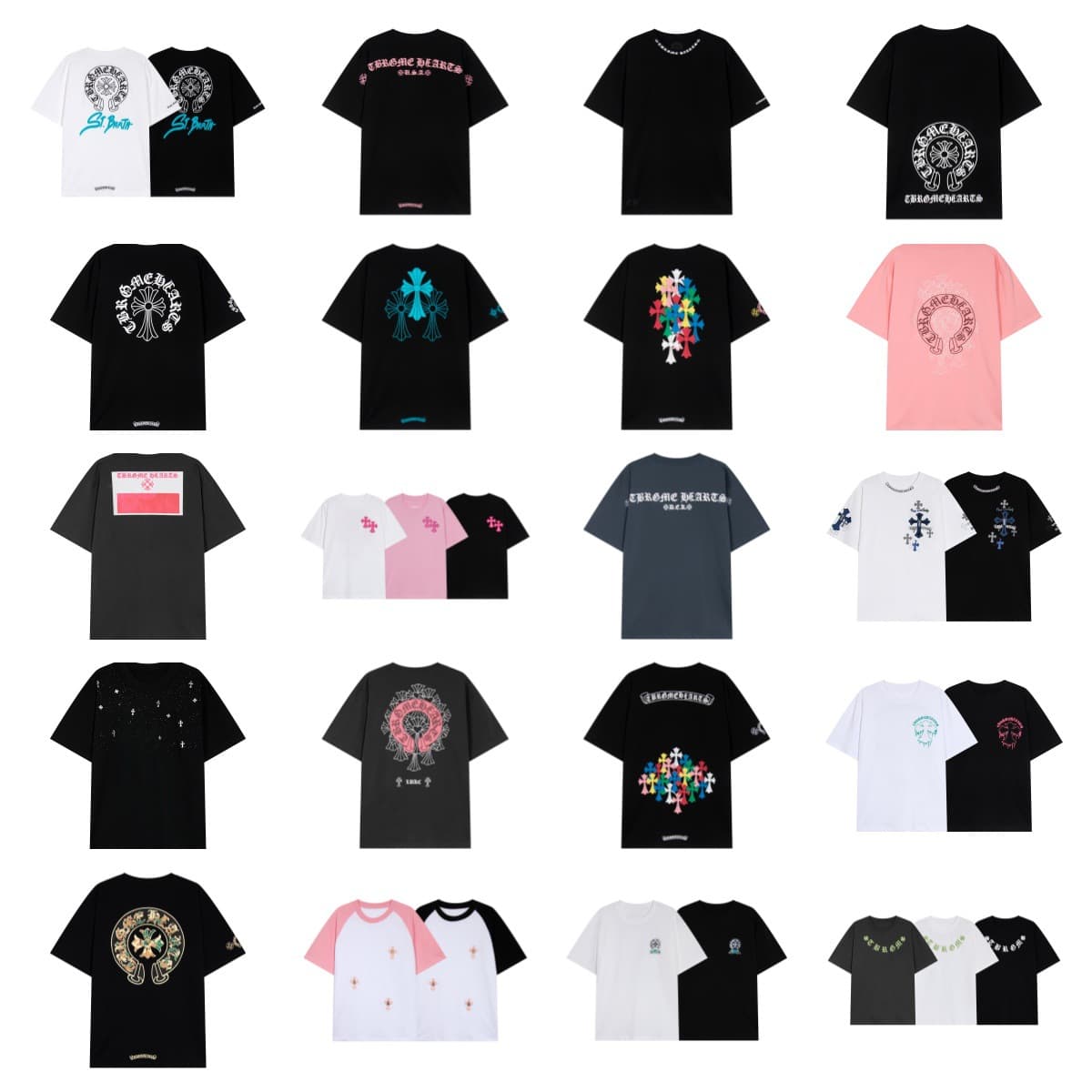 Spot cross-border high version Chrome Hearts Croix cross color sticker printed short-sleeved T-shirt