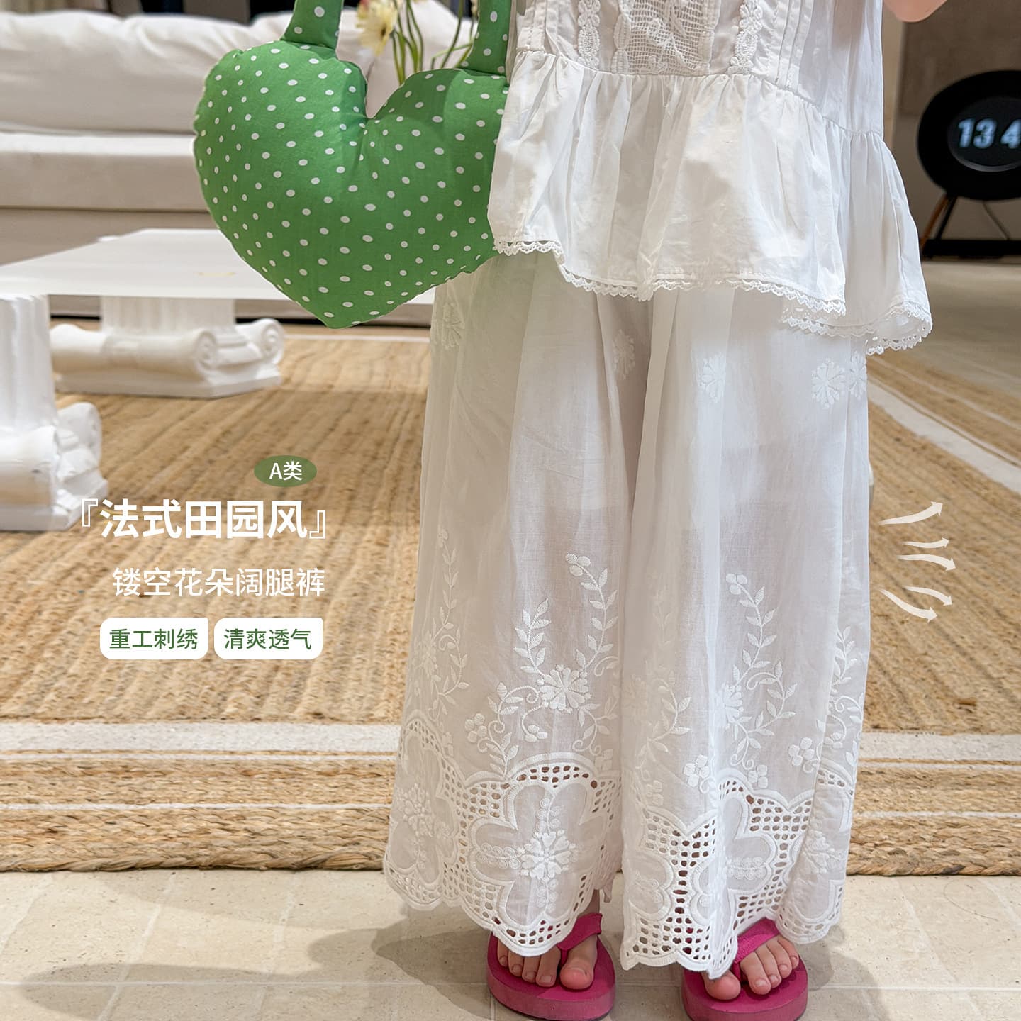 Weimu Children's Clothing Girls Pants Summer Thin 2026 Lace Casual Kids Wide Leg Pants Mosquito Repellent Pants Baby Girls Long Pants