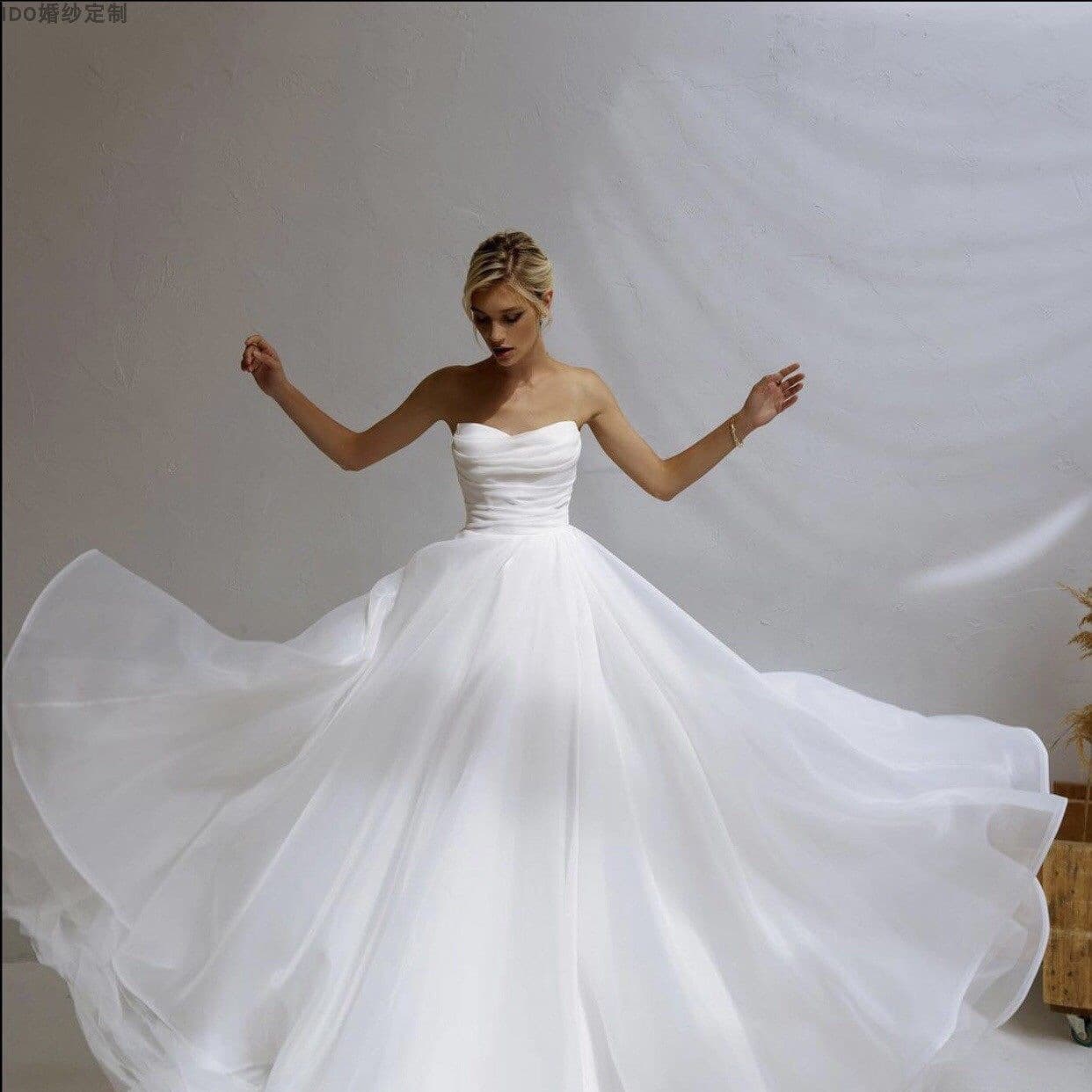 European and American Bridal Strapless Ball Gown Long Formal Dress Prom Dress with Pockets Foreign Trade Wedding Dress