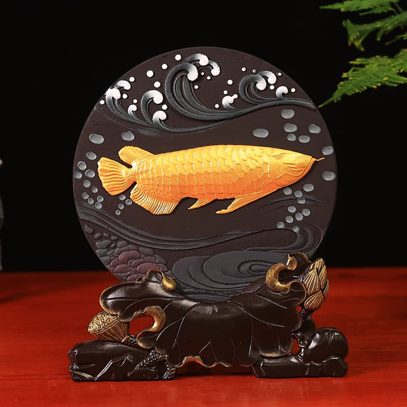 Golden Dragon Fish Chinese Style Ornament Home Decor Carbon Carving Craft Living Room Entryway TV Cabinet Decoration Office Decoration