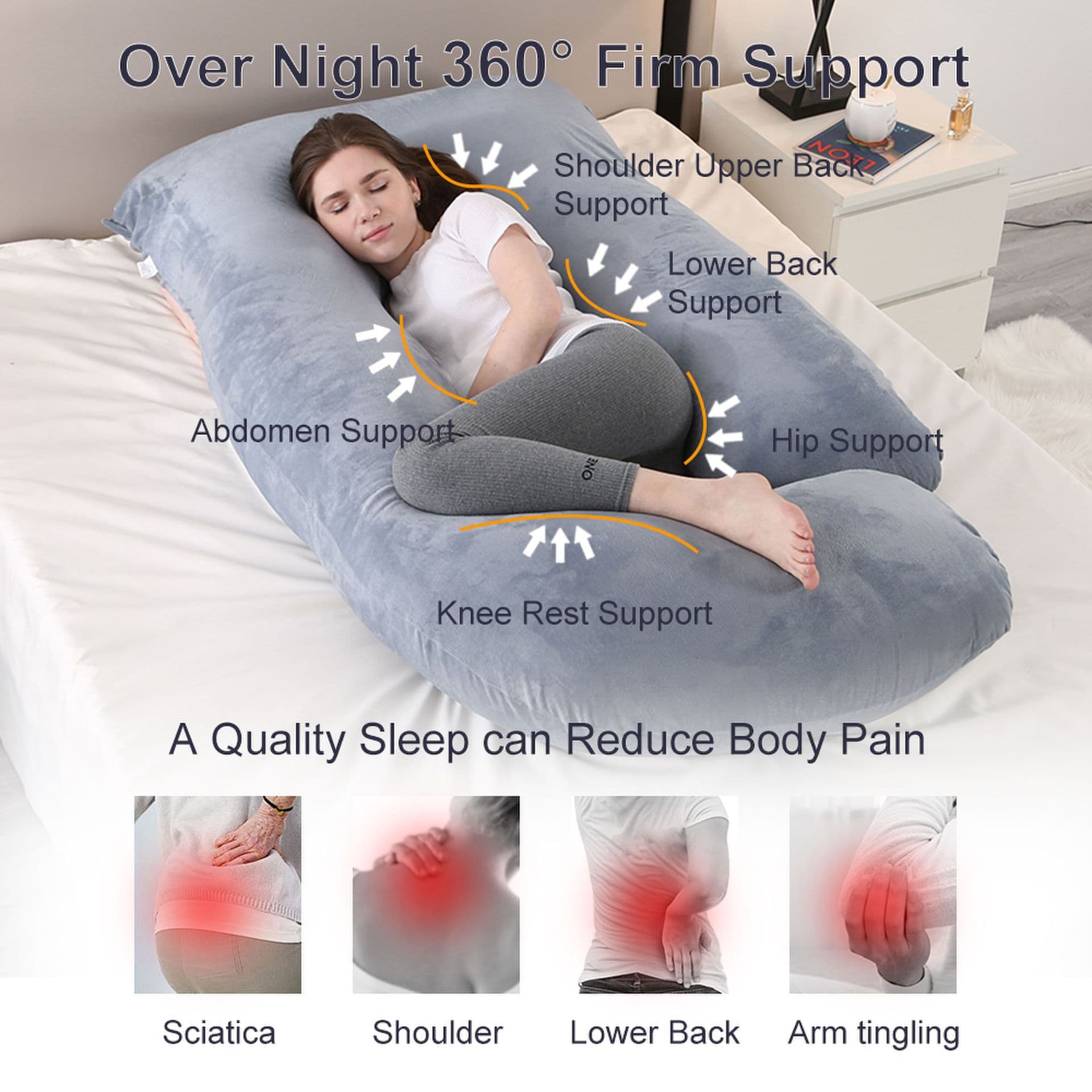 Cross-border J-Shaped Pregnancy Pillow, Amazon Lumbar Support Side Sleeping Wedge Pillow, Multifunctional Maternity Body Pillow, Removable & Washable 1