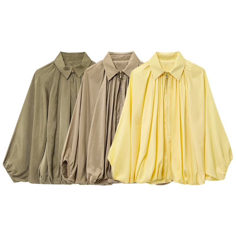Cross-Border Wholesale 2025 Summer New European and American Fashion Loose Versatile Lapel Puffy Bomber Jacket for Women