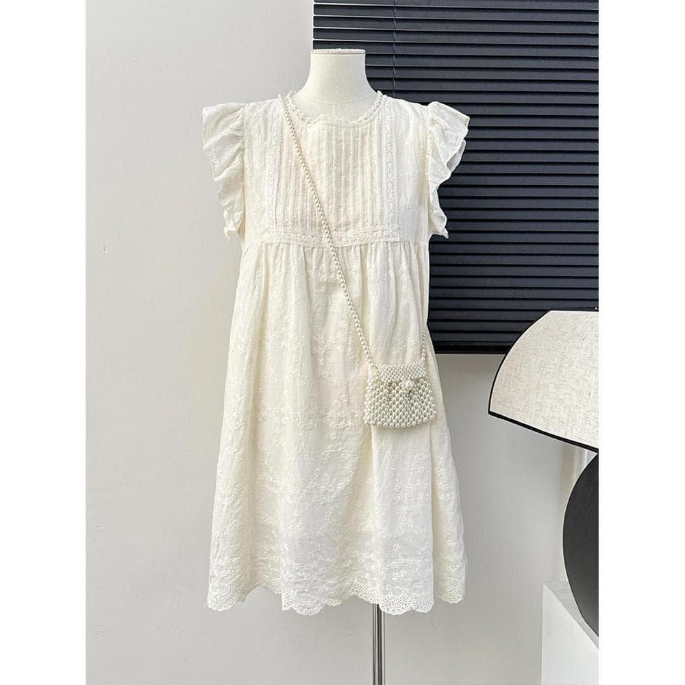 Petite Flutter Sleeve Doll Dress Summer Casual New Slimming French Style Women's Dress Gentle Elegant