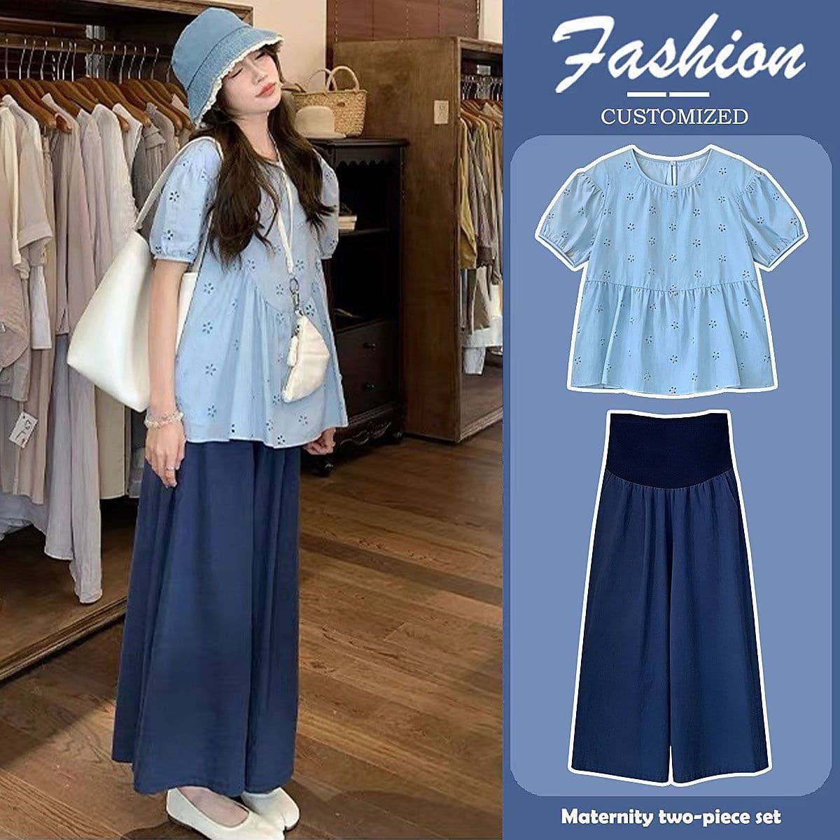 Maternity Wear, Summer Loose-Fitting Short-Sleeved New Style, Trendy Mom Outfit, a Complete Set of Outing Clothes That Look Slim, Fashionable and Stylish, Covering the Pregnancy Belly