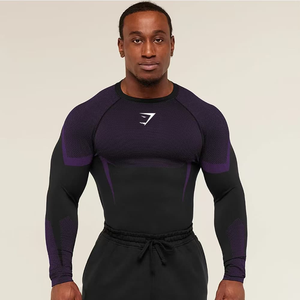 Men's Fitness Top Cross-Border Bestseller GYMSHARK Compression Shirt Long Sleeve T-Shirt for Running Training Muscle Shark