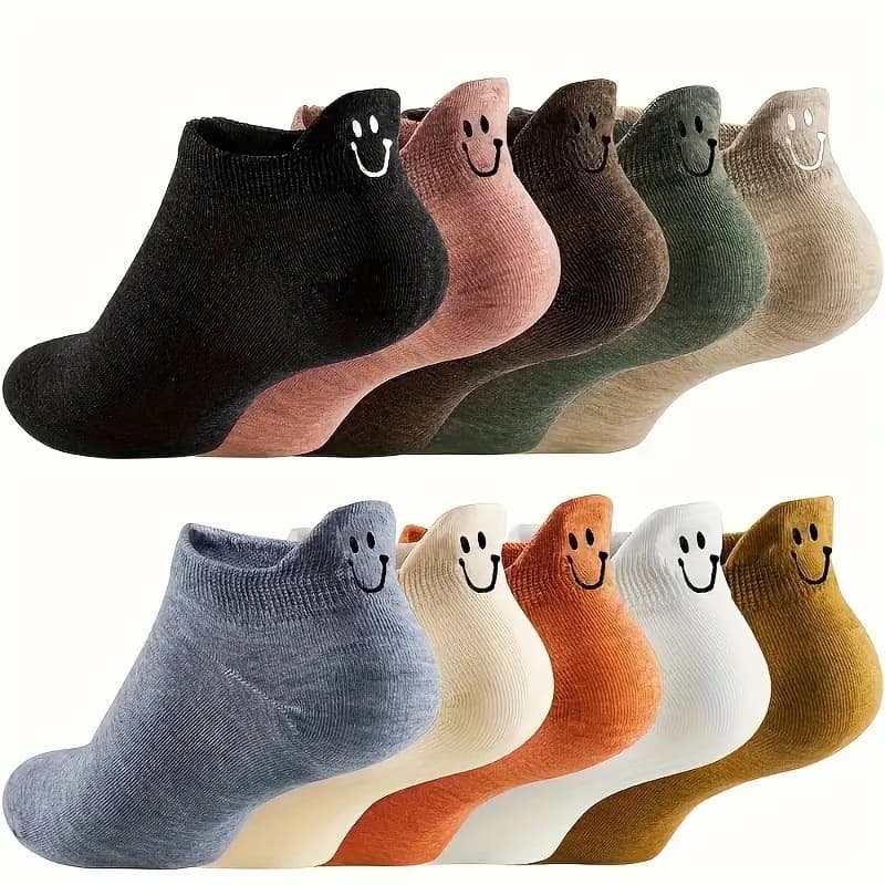 Temu Cross-border Shein Zhuji Socks Short Socks Embroidered Smiley Face Boat Socks Casual Breathable Thin Low-cut Women's Boat Socks