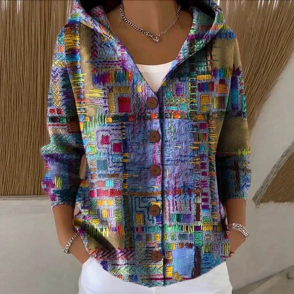 New Autumn Winter Printed Hooded Knit Cardigan Women Cross-border Trade Independent Station European American Style Sweater Women's Clothing