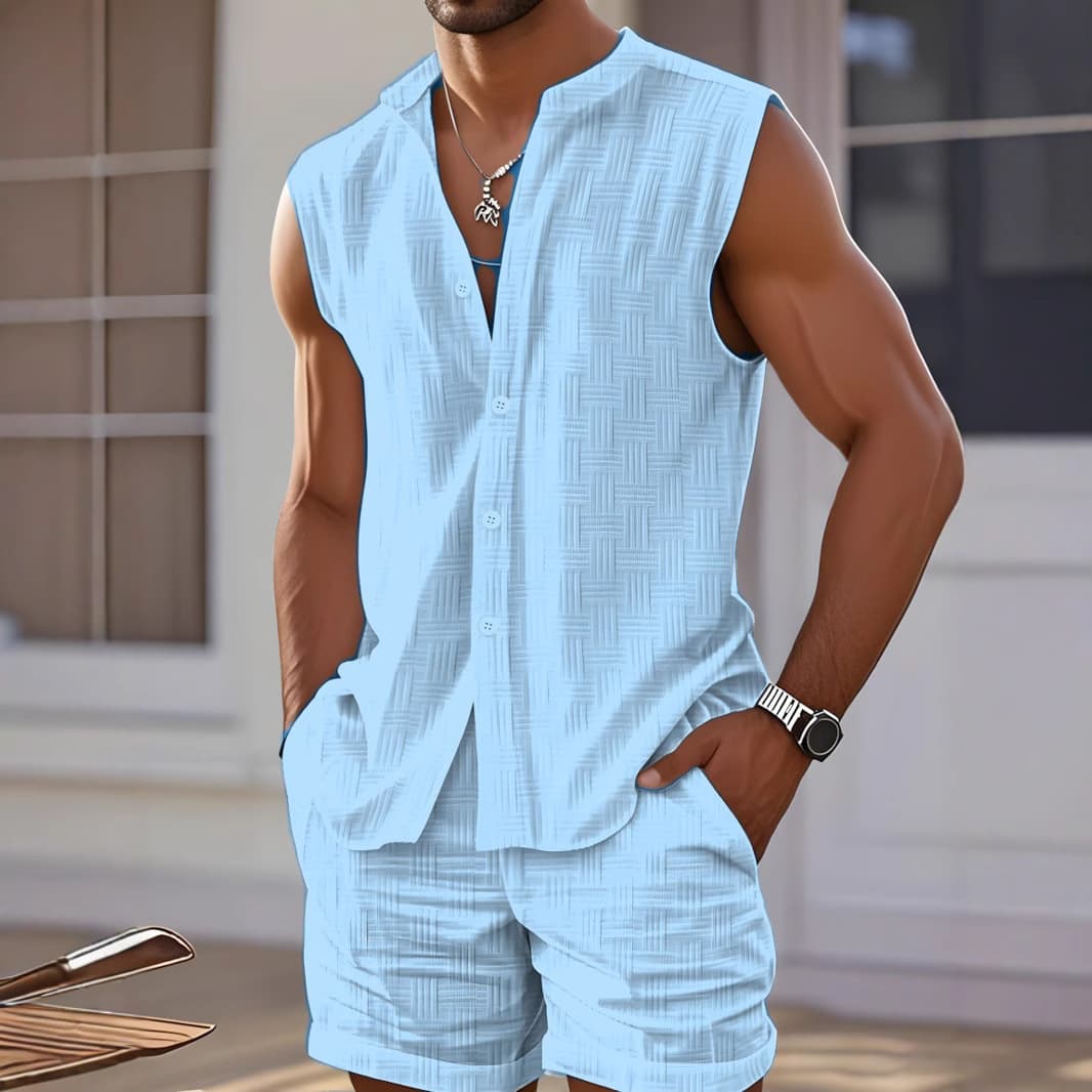 Summer Amazon AliExpress European and American Cross-border Men's Vest Shirt Casual Loose Sleeveless Shorts Beach Suit