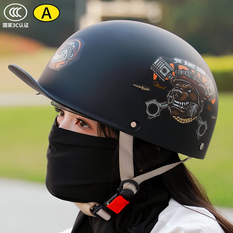 New Retro Half Helmet for Motorcycle and Electric Scooter, Vintage Harley Cruiser Style, Men's Personalized Safety Helmet