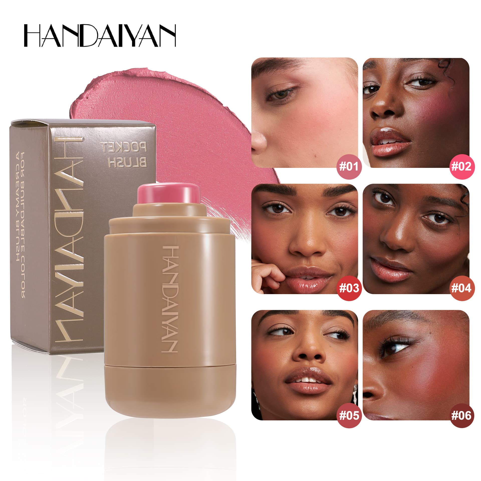 Cross-border blush stick for contouring and natural 6-color matte handaiyan portable lip and cheek dual-purpose blush stick