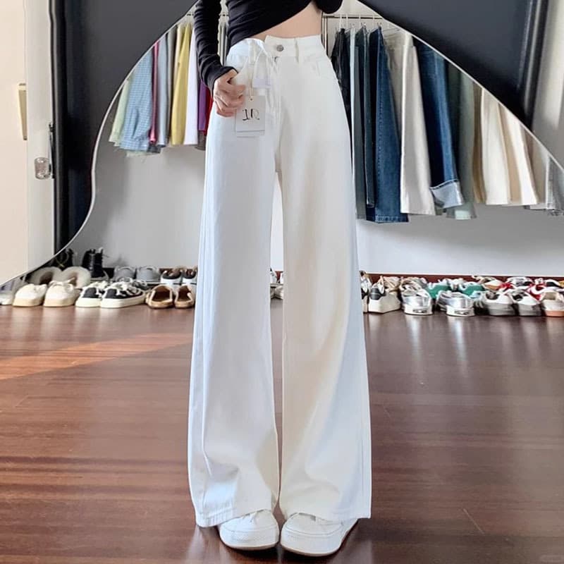 White Wide Leg Jeans Women's 2026 Summer Trendy New High-Waist Loose Drape Petite Straight Leg Floor-Length Pants