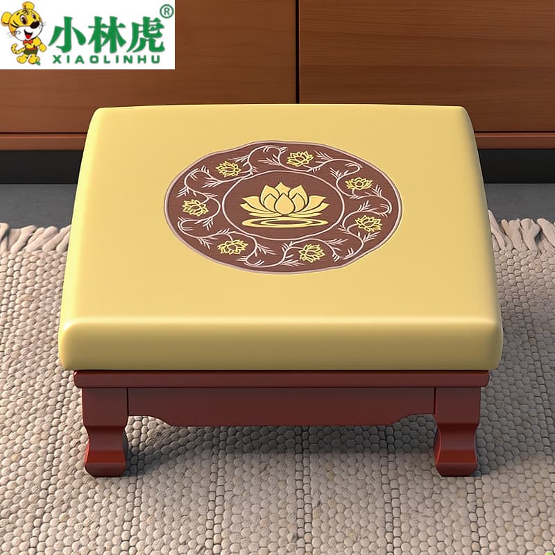 Solid Wood Worship Mat, Kowtow Worship Stool, Temple Buddhist Worship Zen Practice Thickened Kneeling Mat, Lotus Seat Home Use Cushion Kneeling Mat
