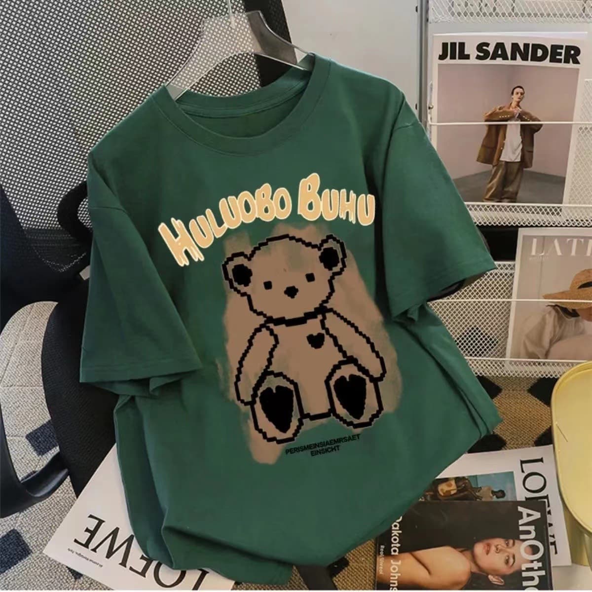 Little Bear Pure Cotton Short-Sleeved T-Shirt for Women 2026 Summer Loose American Retro Cartoon Print T-Shirt for Female Middle School Students T-Shirt