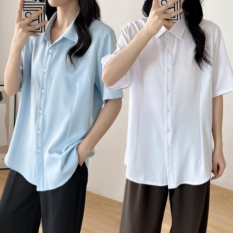 10325 Short Sleeve White Shirt Plus Size Fat mm 300 lbs Can Wear Summer OL Commuter Work Uniform