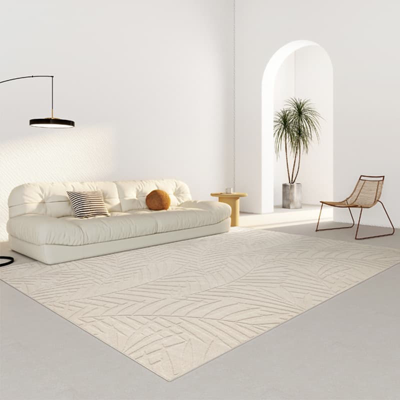 Waterproof Silk Textured Carpet in Off-White, Home Decor Mat