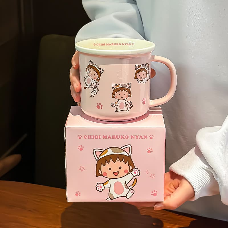 Chibi Maruko-chan's new mug, children's handle water cup, cute ceramic cup for girls, exquisite birthday gift