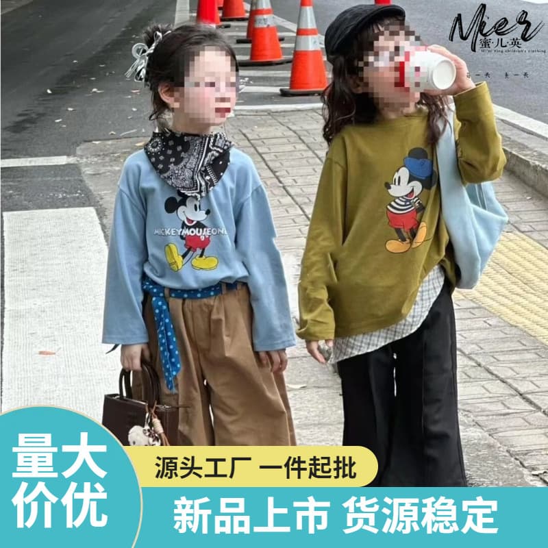 Girls' Spring/Autumn Cartoon Print Base Layer Top, Baby Girls' Loose Long Sleeve T-Shirt, Kids' Casual Clothing Z057