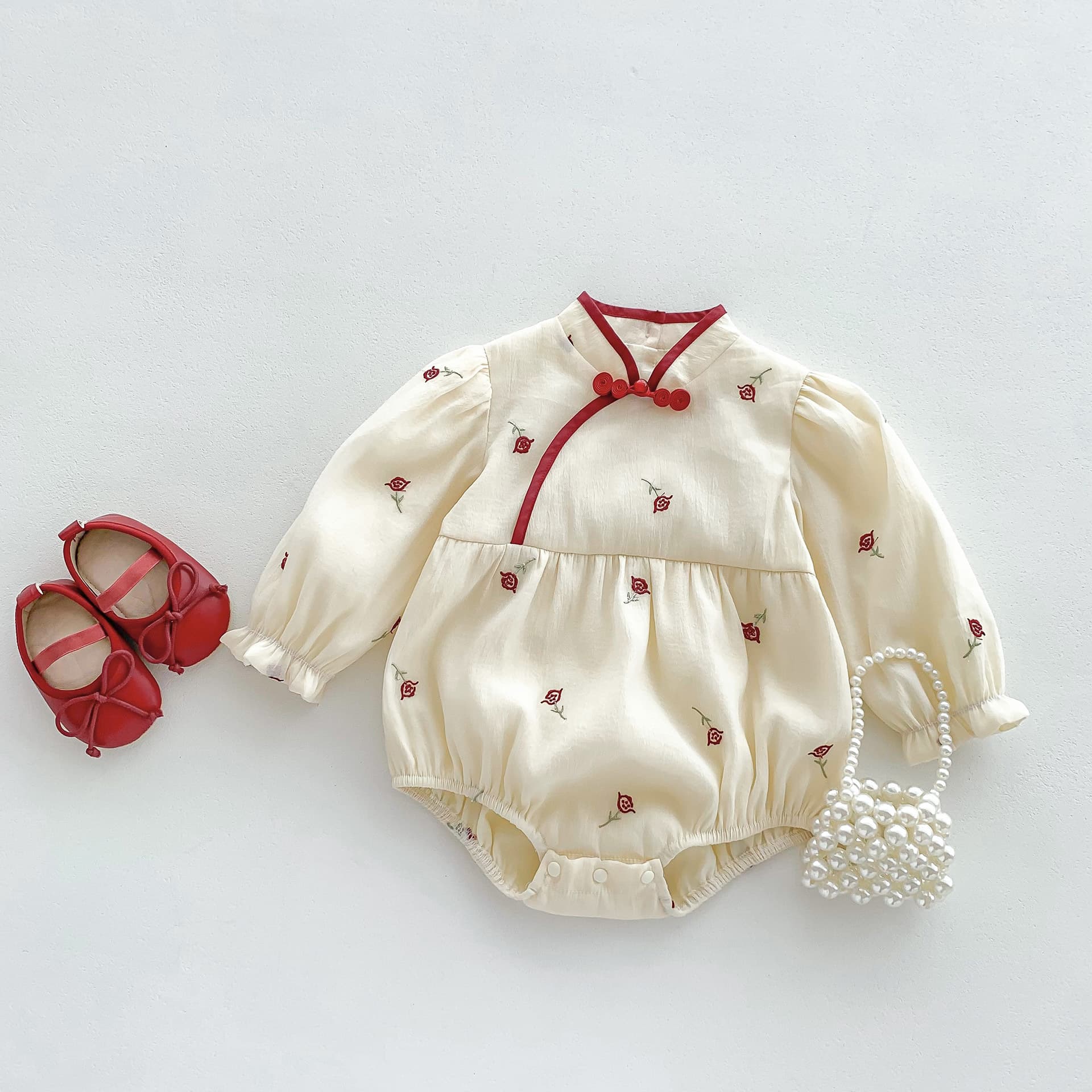 Baby Clothes Spring Autumn Chinese Style Bodysuit Newborn Baby Girl 100-Day Birthday Princess Cheongsam Bodysuit