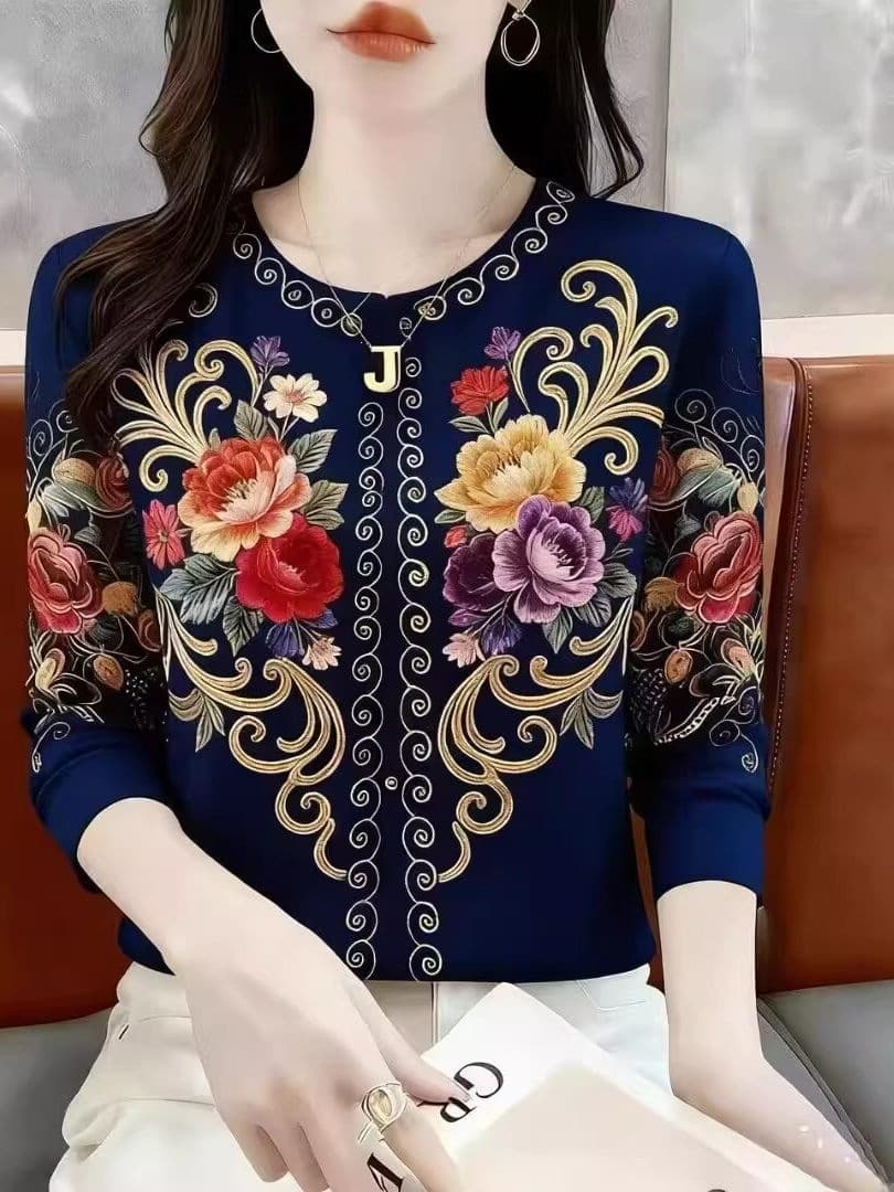 New Arrival Fashionable Round Neck Long Sleeve T-Shirt for Women Spring Trendy Mother's Top Concealing Belly Stylish Blouse