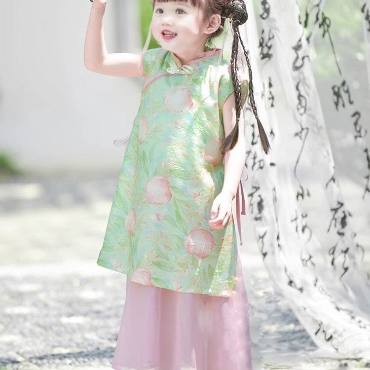 New Summer Girls New Chinese Style Set Chinese Style Girls Cheongsam Hanfu Dress Chinese Style Trendy