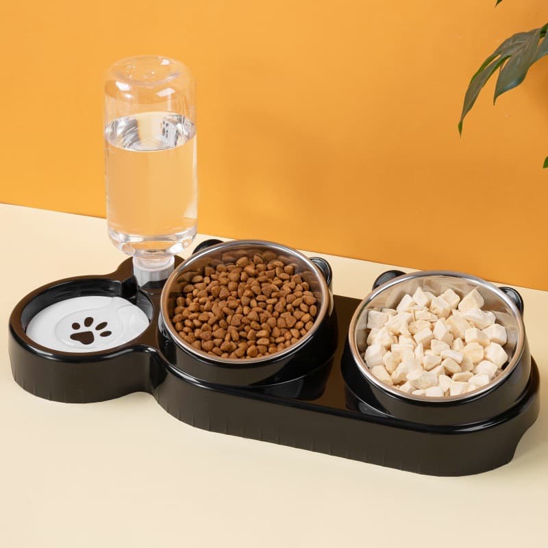 Stainless Steel Cat Bowl Slanted Dog Bowl Automatic Water Refill Pet Bowl 2-in-1 Drinking and Feeding Device