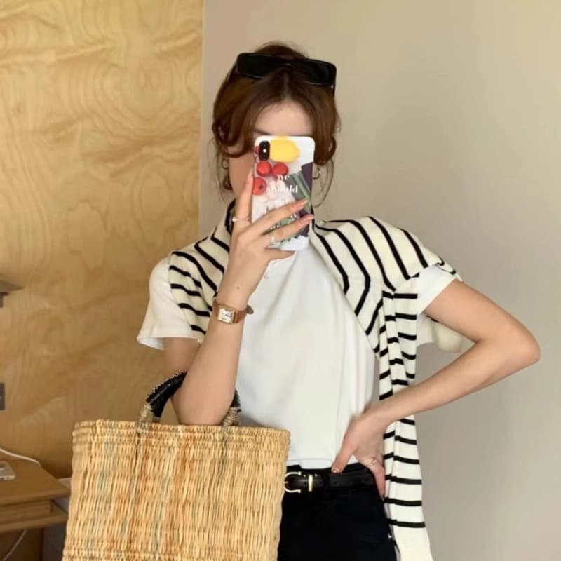 Basic T-Shirt for Women, Cotton, Regular Shoulder, Plus Size, Layering Base Tee, 2026 Spring/Summer Relaxed Fit Short Sleeve, Ins Style