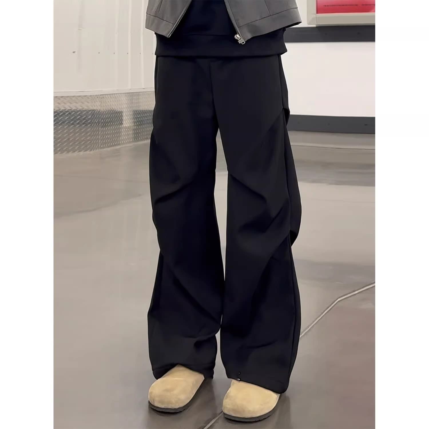 cleanfit Black Pleated Dress Pants Men Spring Autumn Korean Relaxed Fit Suit Pants American Heavyweight Casual Pants