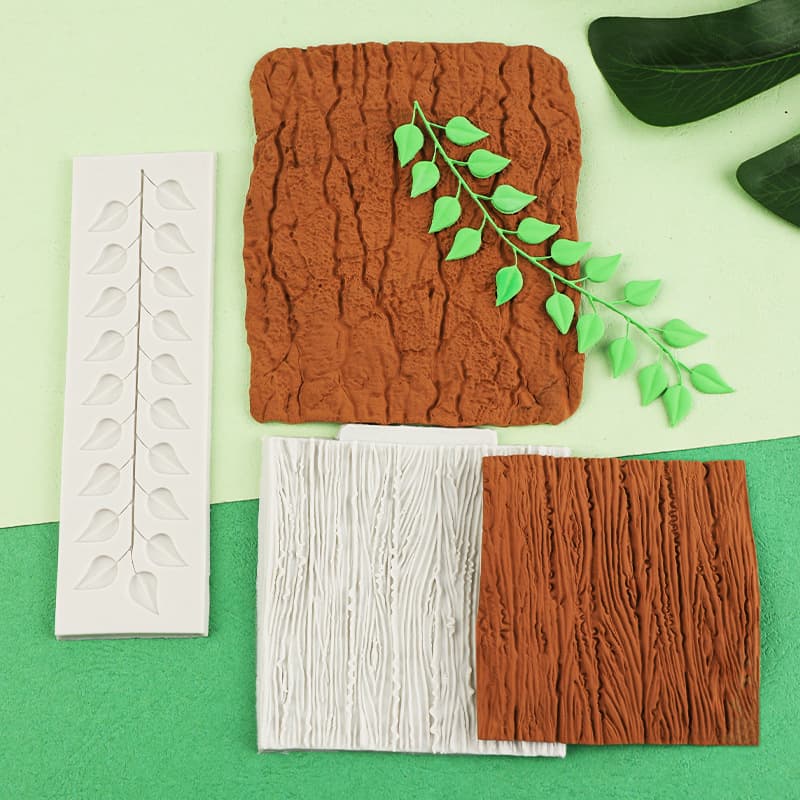 Leaf and Bark Texture Silicone Lace Fondant Cake Chocolate Border Decoration Silicone Mold