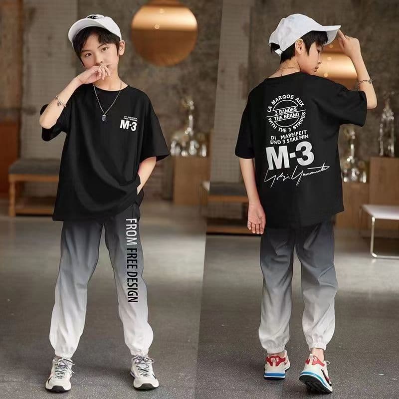 Cross-Border Hot Selling Kids Boys' Set Summer Short Sleeve T-Shirt Long Pants Boys' Quick-Dry Pants Casual Sport Set Children
