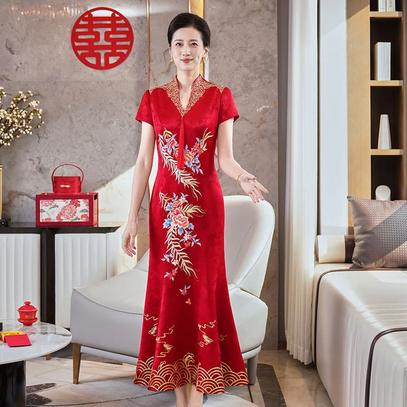 2026 New Mother of the Bride Wedding Banquet Toasting Dress Summer Light Luxury Embroidered Bride Engagement Dress Mermaid Gown