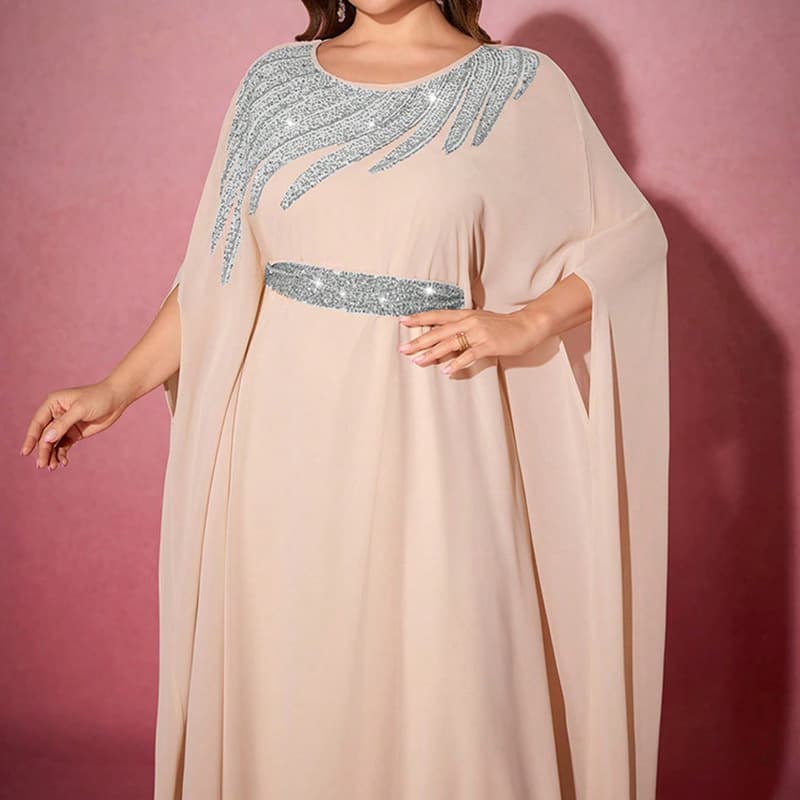 KYP2001-2 Foreign trade cross-border loose women's plus size dress with waist and elegant temperament banquet long dress