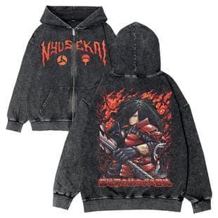 Naruto Oversized High-Street Anime Cartoon Washed Distressed Zip-Up Hoodie Jacket Fall Winter