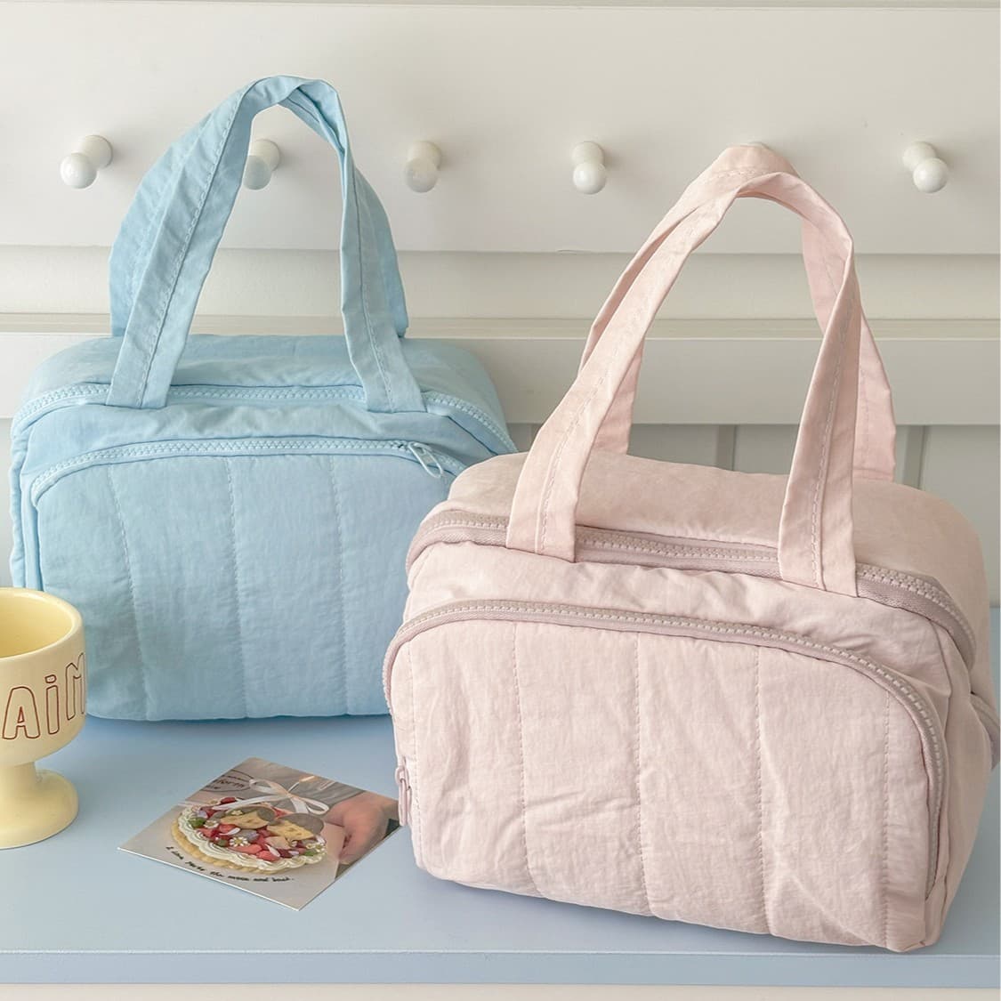 Cross-border Solid Color Nylon Toast Handbag Makeup Bag Soft Skin-friendly Cloud Storage Bag Large Capacity Portable Toiletry Bag