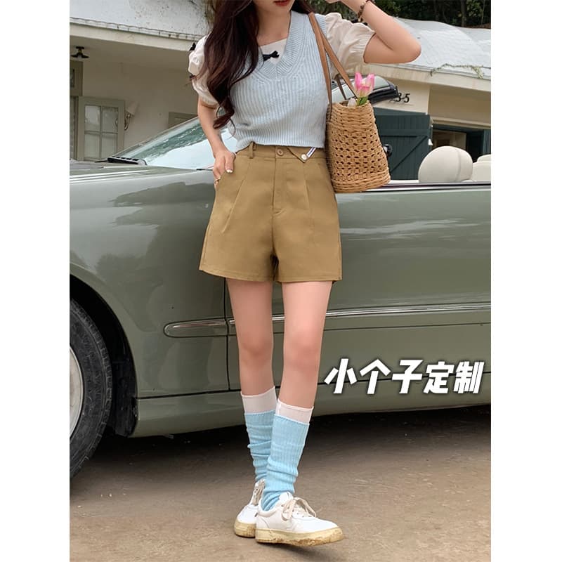 High Waist Slim Fit Casual Suit Short Pants Women's Thin Style A-Line Straight Leg Summer Clothing High Waist Short Pants