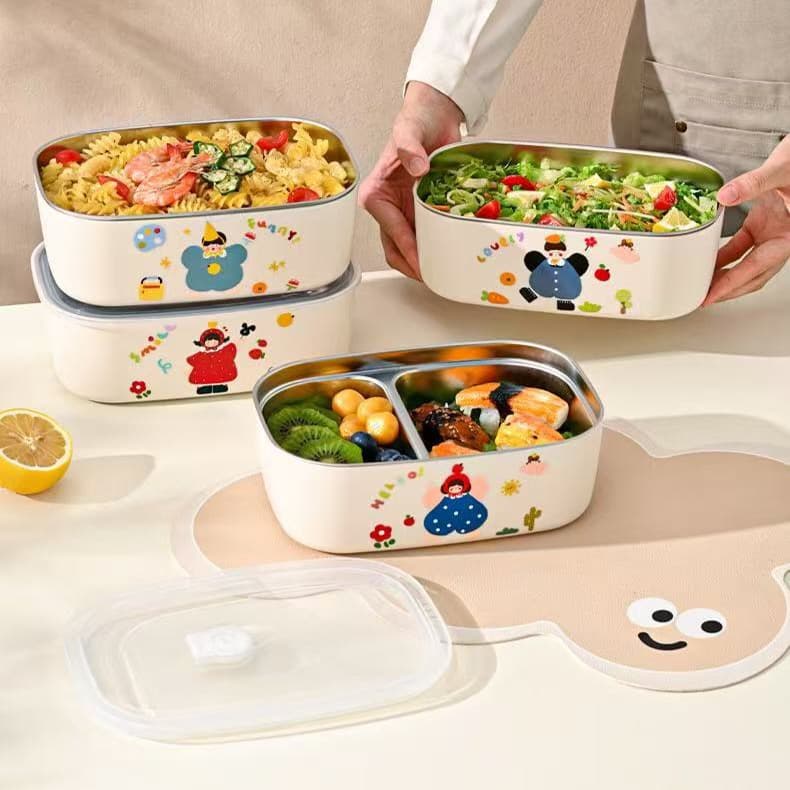 304 Stainless Steel Lunch Box, Microwave Safe, Student Bento, Insulated, Anti-Scald, Cartoon Style, Compartmentalized, Japanese Style Lunch Box Wholesale